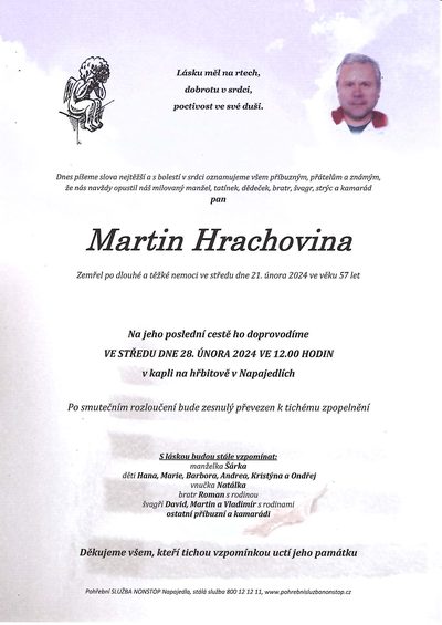 Smuteční oznámení – Martin Hrachovina
