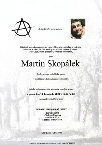 Smuteční oznámení – Martin Skopálek