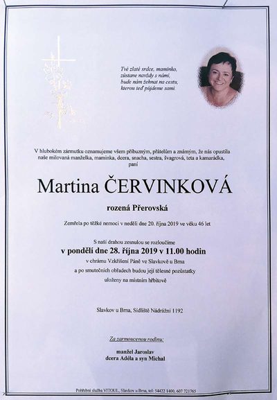Smuteční oznámení – Martina Červinková