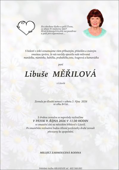 Smuteční oznámení – MĚŘILOVÁ Měřilová