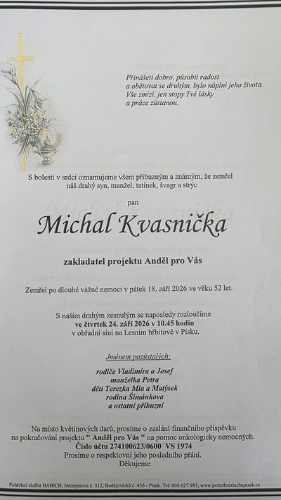 Smuteční oznámení – Michal Kvasnička