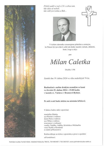 Smuteční oznámení – Milan Caletka