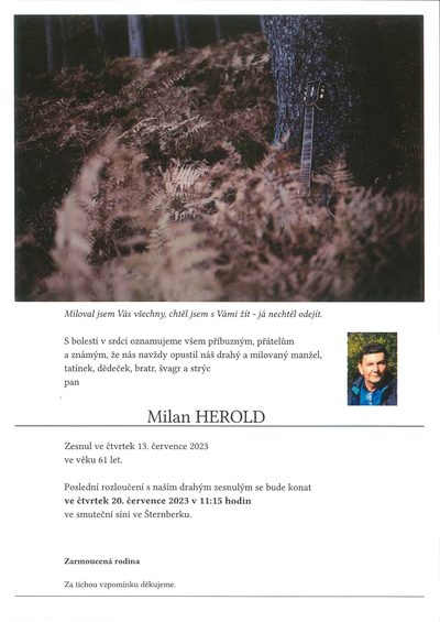 Smuteční oznámení – Milan Herold