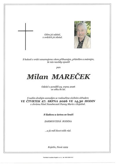 Smuteční oznámení – Milan Mareček