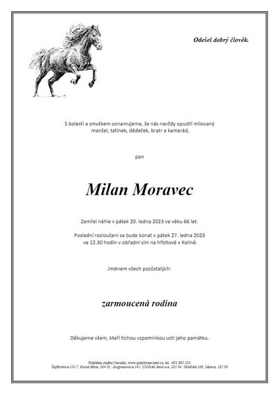Smuteční oznámení – Milan Moravec