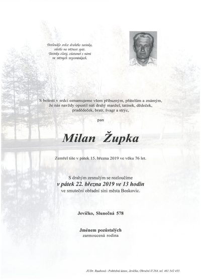Smuteční oznámení – Milan Zupka