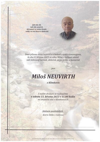Smuteční oznámení – Miloš Neuvirth