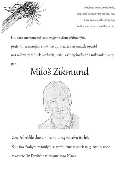 Smuteční oznámení – Miloš Zikmund