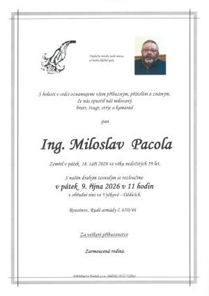 Smuteční oznámení – Ing. Miloslav Pacola