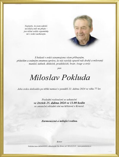 Smuteční oznámení – Miloslav Pokluda