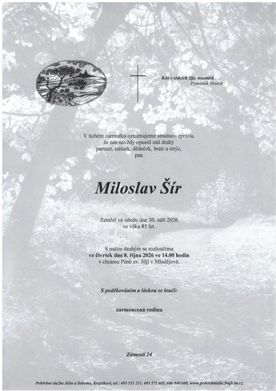 Smuteční oznámení – Miloslav Šír