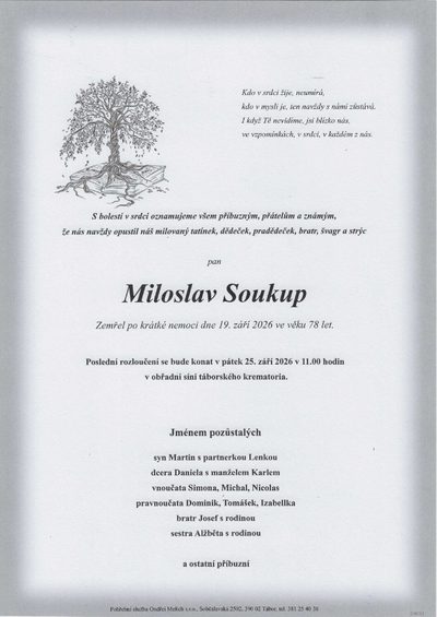 Smuteční oznámení – Miloslav Soukup
