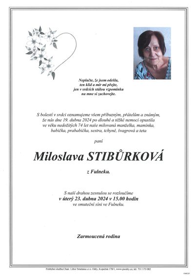 Smuteční oznámení – Miloslava Stibůrková