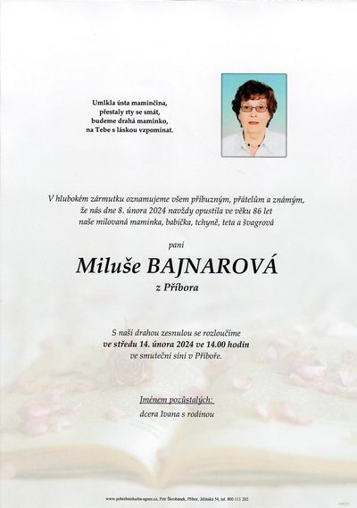Smuteční oznámení – Miluše Bajnarová