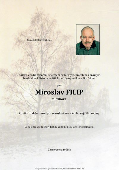 Smuteční oznámení – Miroslav Filip