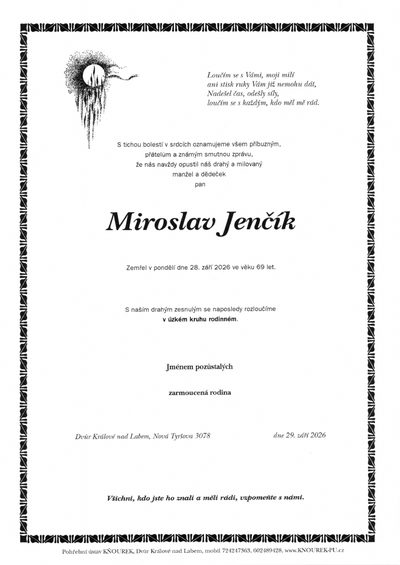 Smuteční oznámení – Miroslav Jenčík
