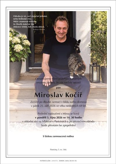 Smuteční oznámení – Miroslav Kočíř
