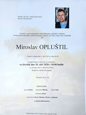 Smuteční oznámení – Miroslav Opluštil