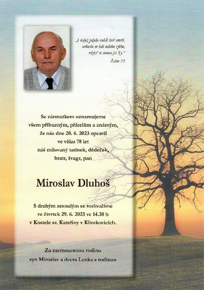 Smuteční oznámení – Mitoslav Dluhoš