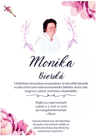 Smuteční oznámení – Monika Bierská