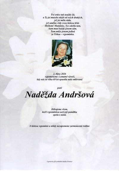 Smuteční oznámení – Naděžda Andršová