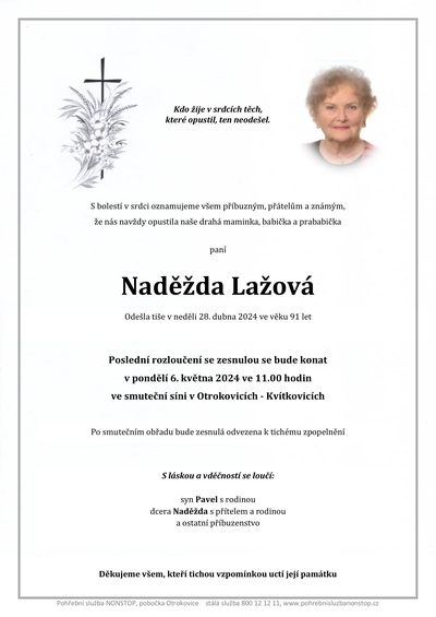 Smuteční oznámení – Naděžda Lažová