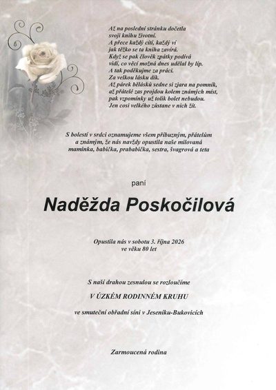 Smuteční oznámení – Naděžda Poskočilová