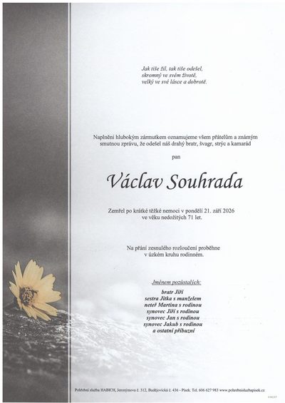 Smuteční oznámení – Neznámé Souhrada