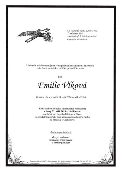 Smuteční oznámení – Neznámé Vková