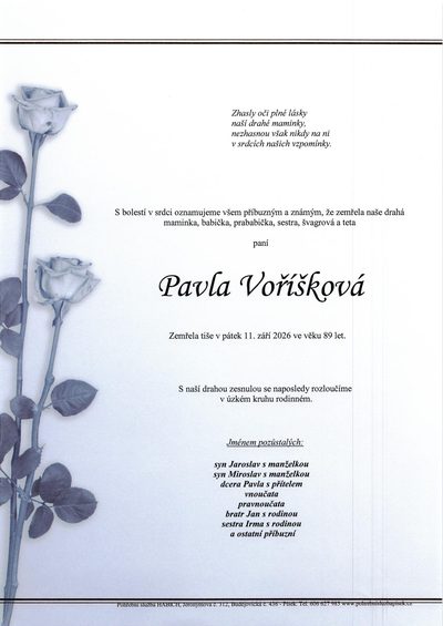 Smuteční oznámení – Neznámé Voříšková