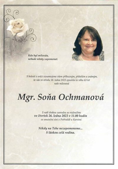 Smuteční oznámení – Ochmanova