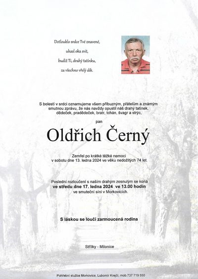 Smuteční oznámení – Oldřich Černý