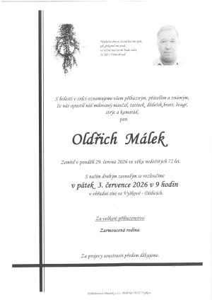 Smuteční oznámení – Oldřich Málek
