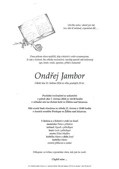 Smuteční oznámení – Ondřej Jambor