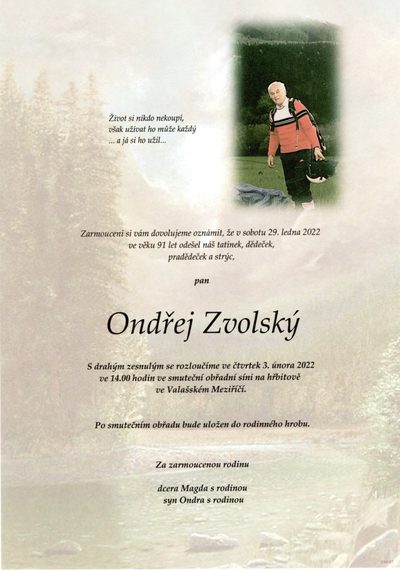 Smuteční oznámení – Ondřej Zvolský