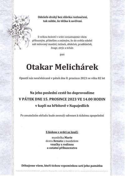 Smuteční oznámení – Otakar Melichárek