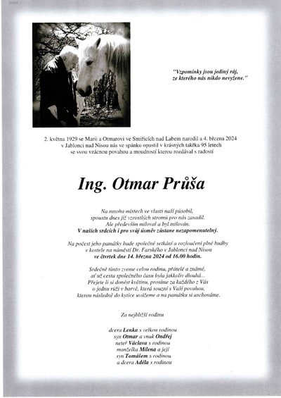 Smuteční oznámení – Otmar Prusa