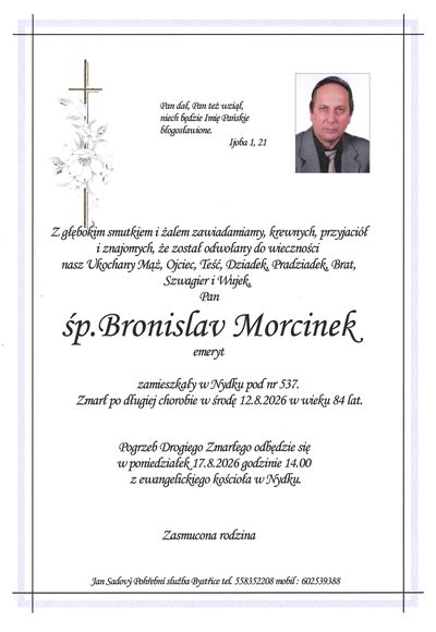 Smuteční oznámení – śp. Bronislav Morcinek