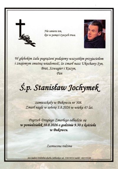 Smuteční oznámení – Ś.p. Stanisław Jochymek