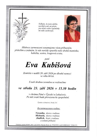 Smuteční oznámení – pani Eva