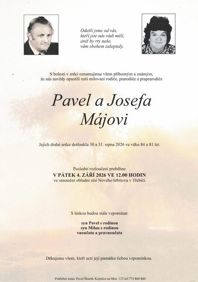 Smuteční oznámení – Pavel a Josefa