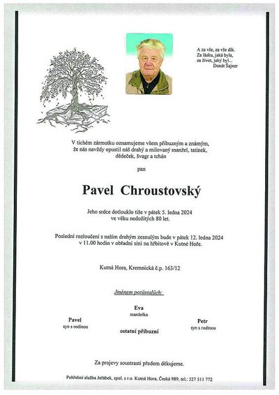 Smuteční oznámení – Pavel Chroustovsky