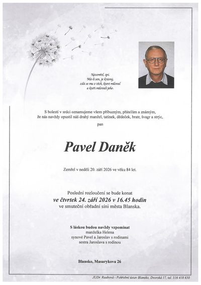 Smuteční oznámení – Pavel Daněk