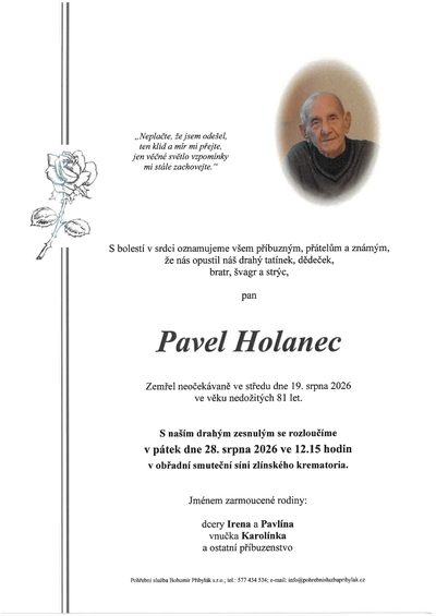 Smuteční oznámení – Pavel Holanec