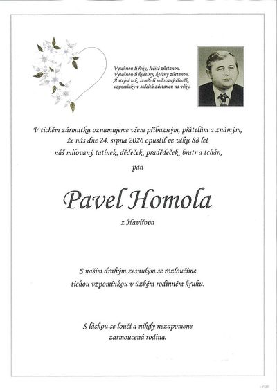 Smuteční oznámení – Pavel Homola