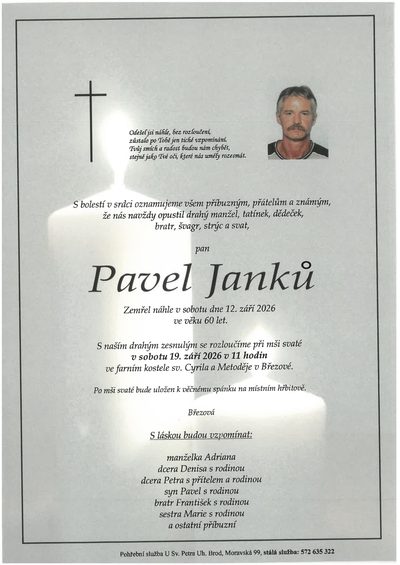 Smuteční oznámení – Pavel Janků