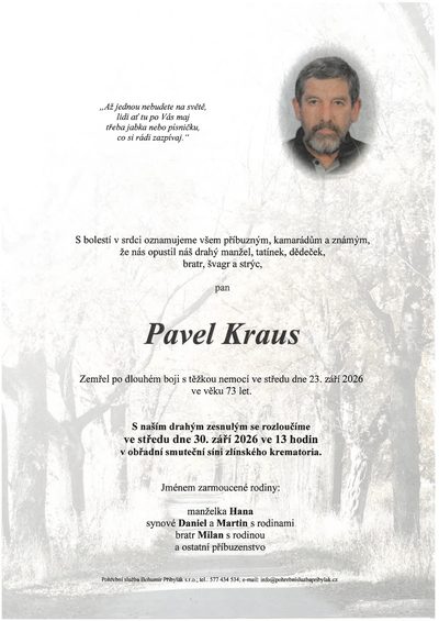 Smuteční oznámení – Pavel Kraus