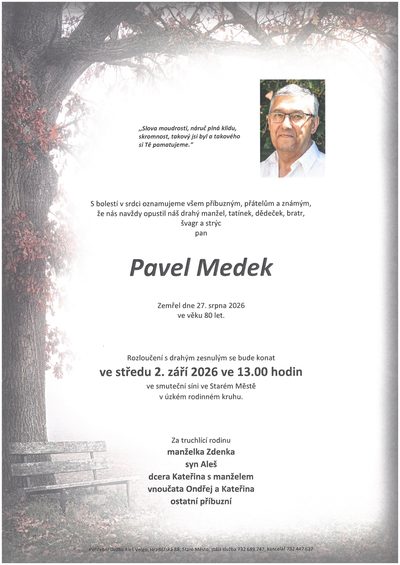 Smuteční oznámení – Pavel Medek