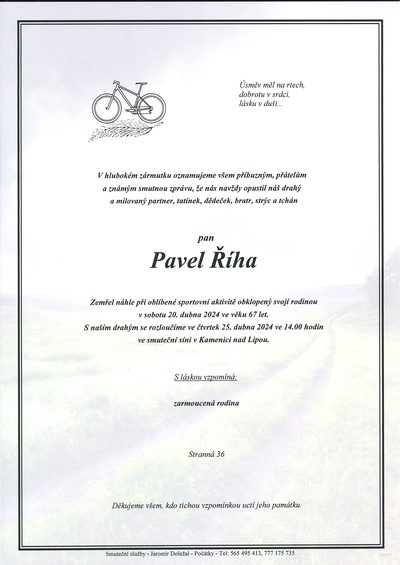 Smuteční oznámení – Pavel Riha