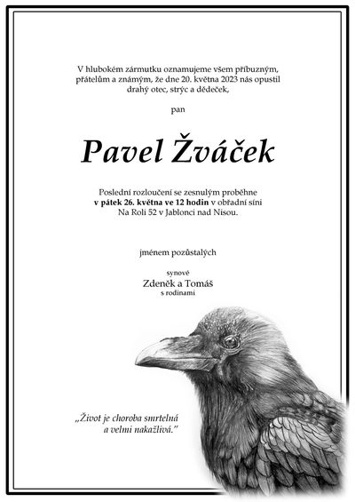 Smuteční oznámení – Pavel Žváček